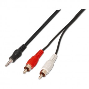Cable audio estéreo, JACK 3.5/M-2xRCA Macho, negro, 3.0 m.